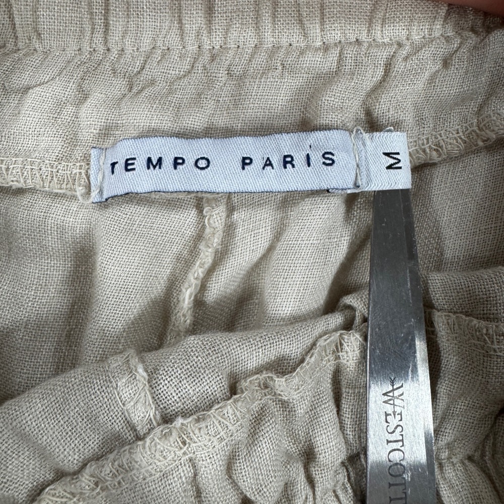 Tempo Paris Italian Linen Wide Leg Embroidered Pants M Boho Floral Butterfly - Picture 4 of 8